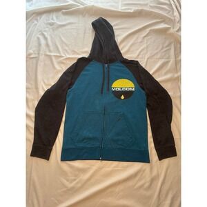 Volcom Zip Up Hoodie Teal Grey Medium
